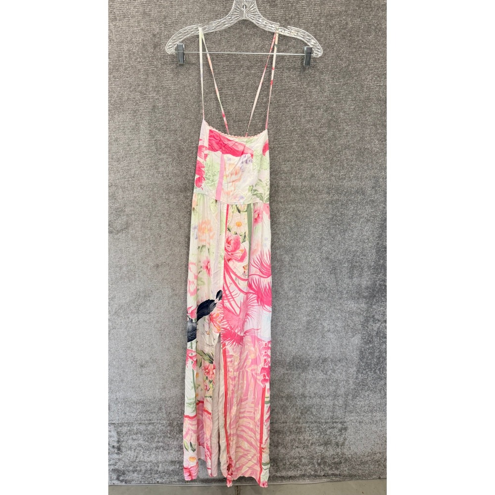 Maaji Maxi Dress Womens Small Multicolor Floral Tropical Boho Bird Print Slit - Picture 4 of 6